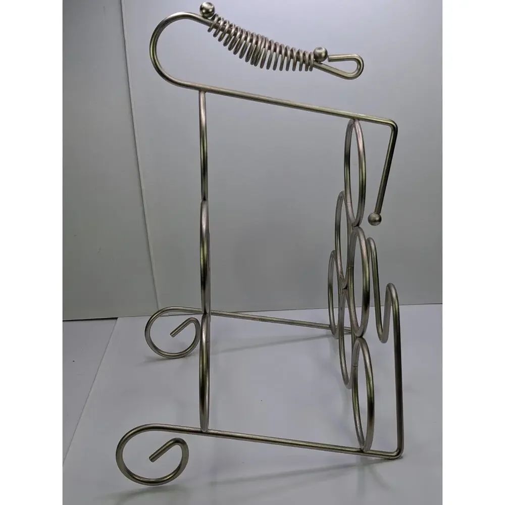 Kamenstein 6 Bottle Metal Wine Rack Countertop Holder Spring Handle Scroll